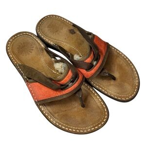 UGG faux Sherpa lined flip flops sandals women’s shoes sz 7 #5701 orange brown
